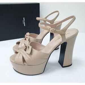 Saint Laurent Beige Leather Candy Bow Platform Sandals  Sz 40